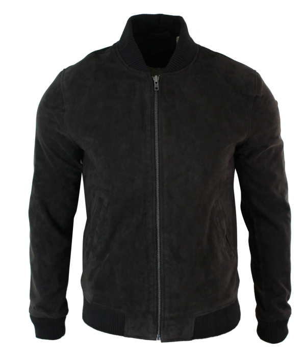 Varsity Mens Real Suede Leather Bomber College Jacket Classic Retro Vintage - Brown