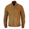 Varsity Mens Real Suede Leather Bomber College Jacket Classic Retro Vintage - Tan Brown