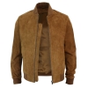 Varsity Mens Real Suede Leather Bomber College Jacket Classic Retro Vintage - Tan Brown