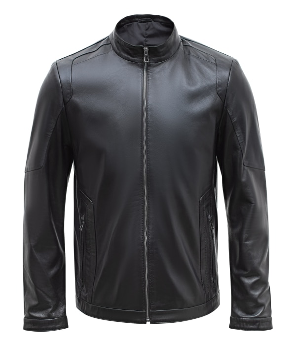 Happy Gentleman B102 - Real Leather Tailored Fit Mens Black Biker Jacket