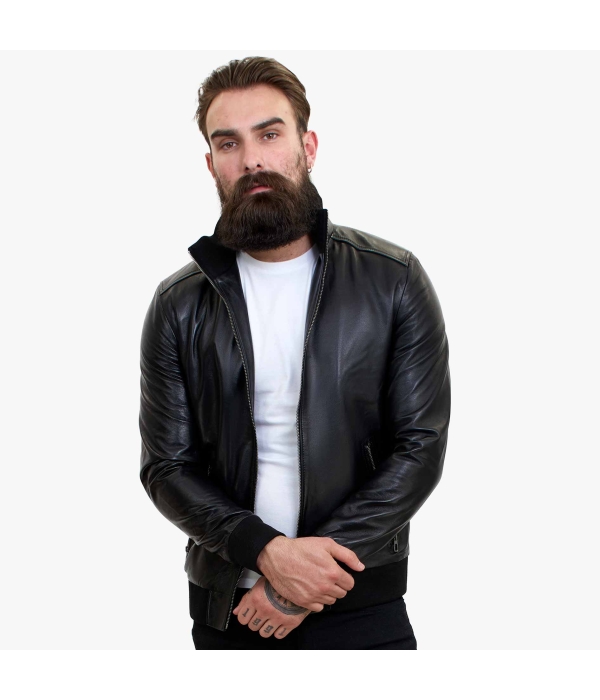 Happy Gentleman B109 - Lamb Leather Bomber Jacket for Men - Tailored Fit