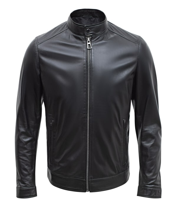 Happy Gentleman B107 - Lamb Leather Clean Style Black Jacket for Men - Slim Fit
