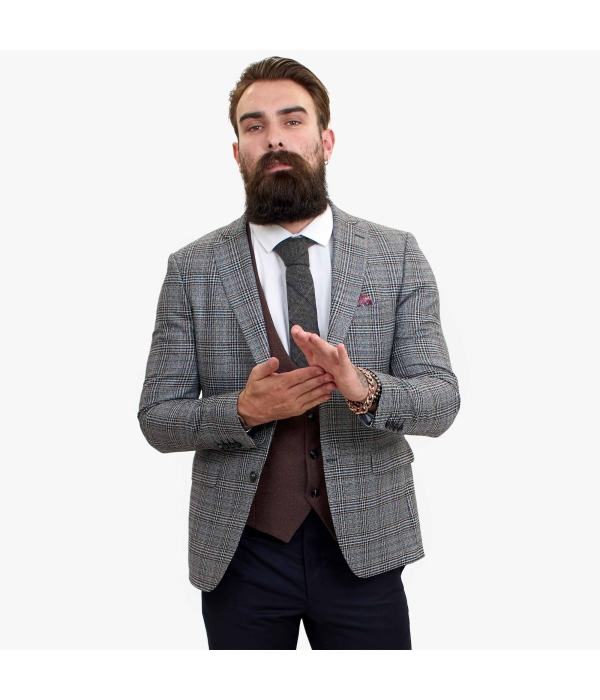 Happy Gentleman ELEGANTE Wool 3 Piece Suit with a Contrasting Brown Waistcoat