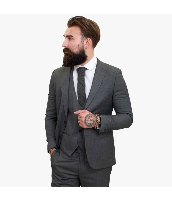 Happy Gentleman MIROLE Grey Tailored Fit 3 Piece Wool Suit