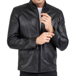 Genuine Real Lamb Leather Black Jacket for Men Tailored Fit – B204