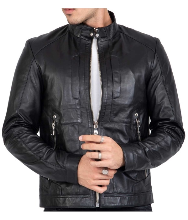 Lamb Leather Biker Jacket for Men with Four Pockets Regular Fit - B209