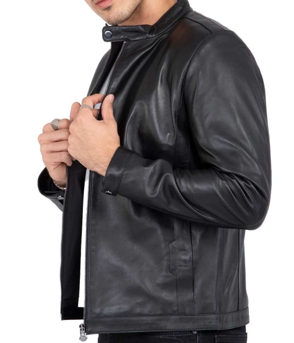 Real Lamb Leather Black Tailored Fit Jacket for Men Clean Style - B206
