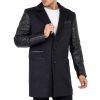 Mens Tweed Cashmere Wool Overcoat with Real Leather Sleeves Grey - B213