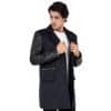 Mens Tweed Cashmere Wool Overcoat with Real Leather Sleeves Grey - B213
