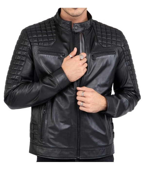 Real Lamb Leather Motorcycle Black Tailored Fit Jacket for Men Beckham - B205