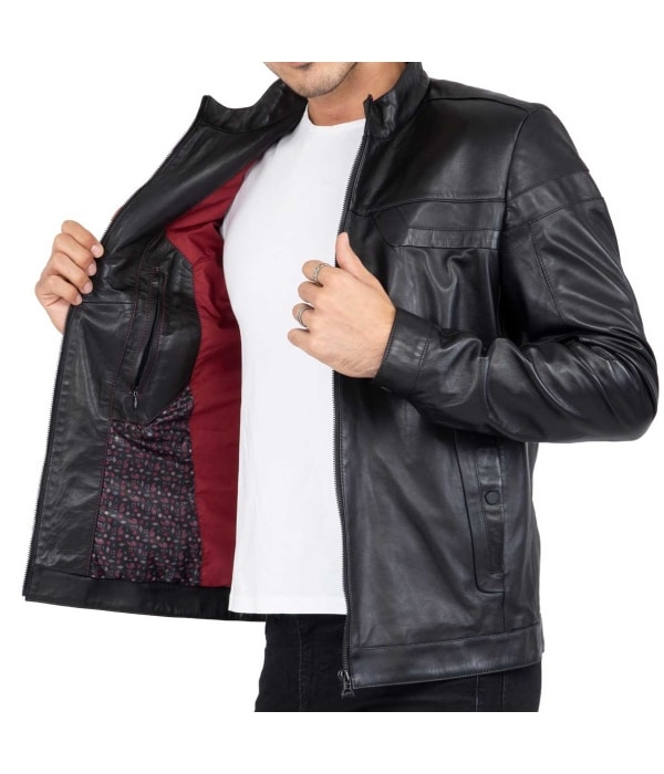 Real Leather Tailored Fit Mens Black Biker Jacket - B202