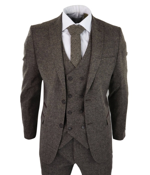 Mens Oak Brown 3 Piece Suit with Double Breasted Waistcoat