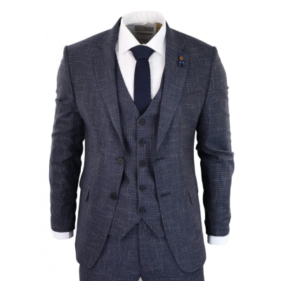 Navy-Blue Graph Check 3 Piece Suit - RK20-02