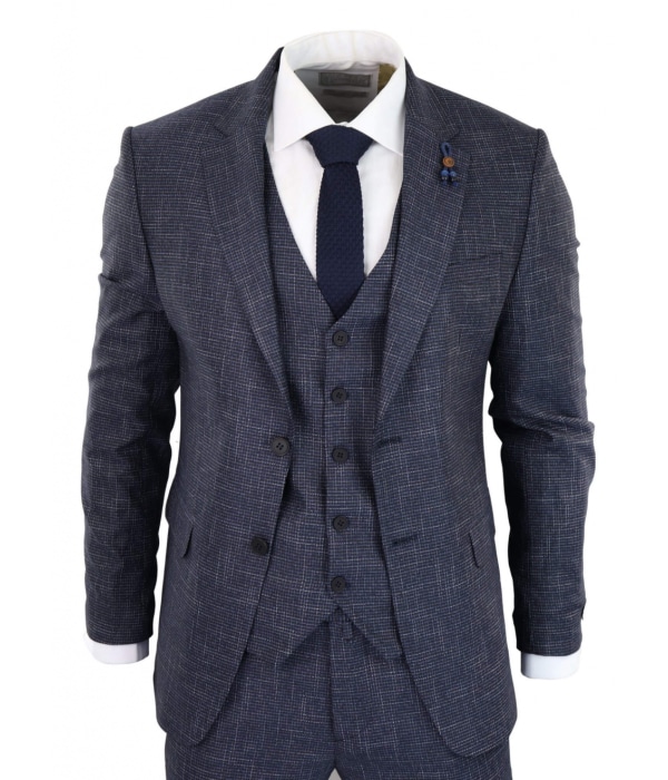 Navy-Blue Graph Check 3 Piece Suit - RK20-02