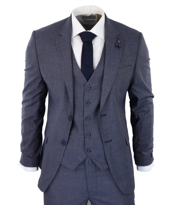 Blue-Grey Sheppard's Check 3 Piece Suit - RK20-11