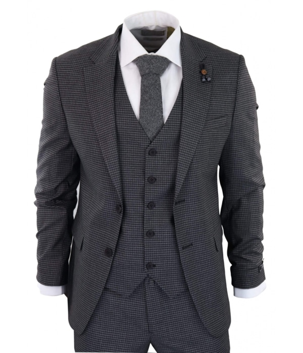 Dark-Grey Sheppard's Check 3 Piece Suit - RK20-12