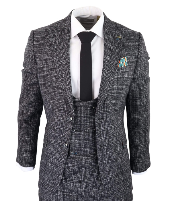 Men's Charcoal-Grey Check 3 Piece Suit