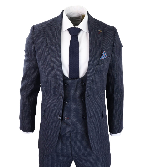 Men's Navy Check 3 Piece Suit