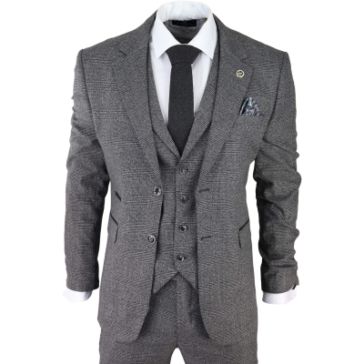 Men's Grey Glen Check 3 Piece Suit