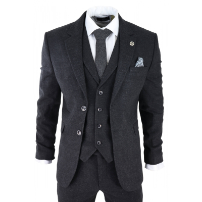 Men's Black Glen Check 3 Piece Suit