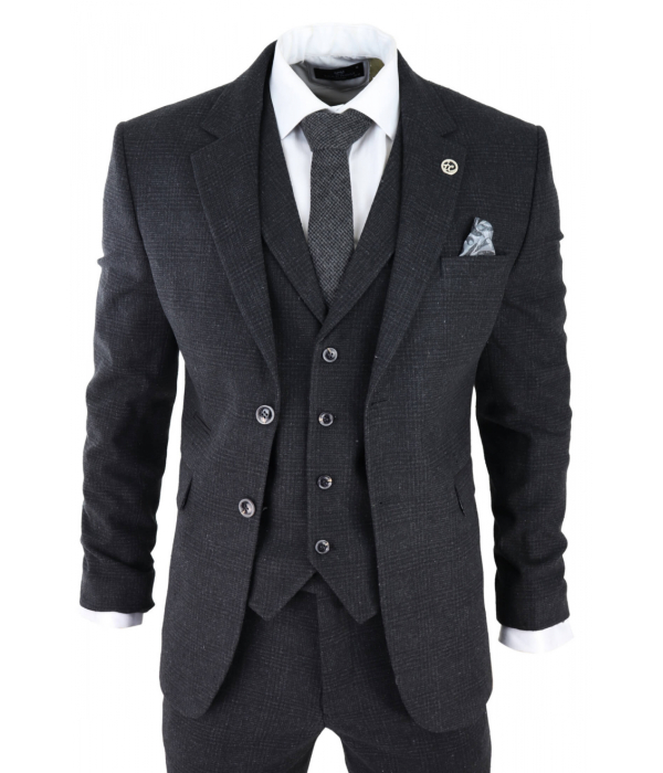 Men's Black Glen Check 3 Piece Suit