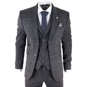 Men’s Grey Tartan Check 3 Piece Suit