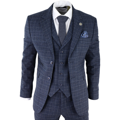 Men's Blue Tartan Check 3 Piece Suit