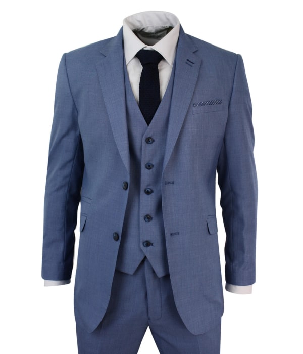 Mens Light Blue 3 Piece Suit, Tailored Fit