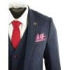 Men's 3 Piece Navy-Blue Slim Fit Suit with Wine Trim
