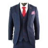 Men's 3 Piece Navy-Blue Slim Fit Suit with Wine Trim