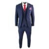 Men's 3 Piece Navy-Blue Slim Fit Suit with Wine Trim
