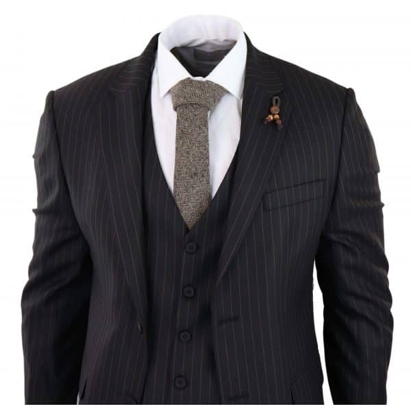 Mens Black 3 Piece Pinstripe Suit