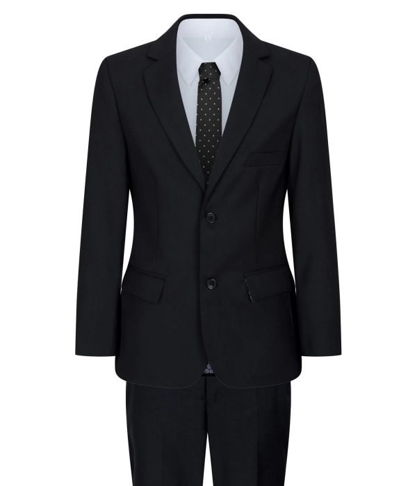Boys Black 5 Piece Suit Blazer Waistcoat Shirt Tie Trousers Wedding Funeral