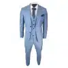 Mens Light Blue Sky 3 Piece Suit Classic Stitch Wedding Summer Prom Classic