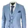Mens Light Blue Sky 3 Piece Suit Classic Stitch Wedding Summer Prom Classic