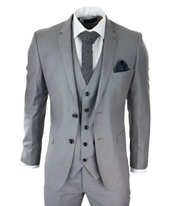 Mens Light Grey 3 Piece Suit Classic Stitch Wedding Summer Prom Classic Grooms
