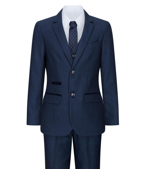 Boys Navy Blue 3 Piece Tweed Birdseye Suit Smart Formal Wedding Classic 1920s