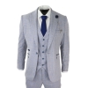 Mens 3 Piece Check Suit Tweed Light Blue Tailored Fit Wedding Peaky Classic