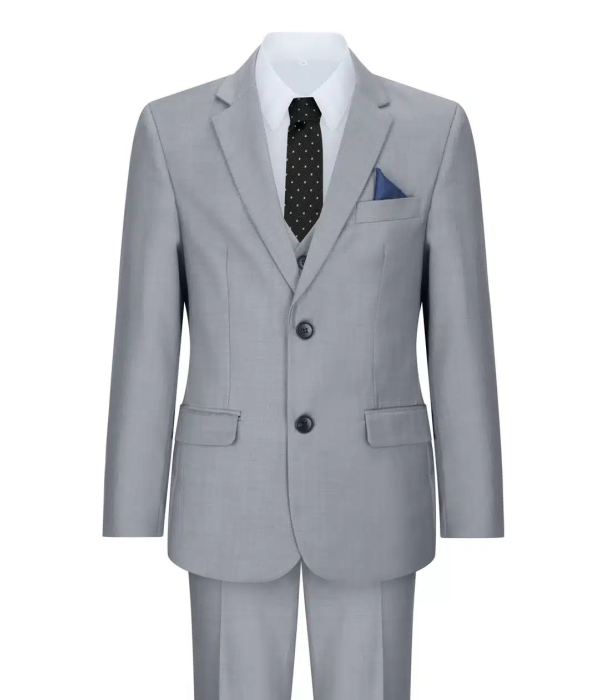 Boys 3 Piece Light Grey Suit Classic Wedding Party Vintage Christening