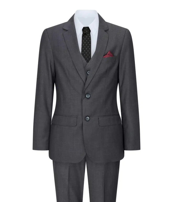 Boys 3 Piece Charcoal Dark Grey Suit Classic Wedding Party Vintage