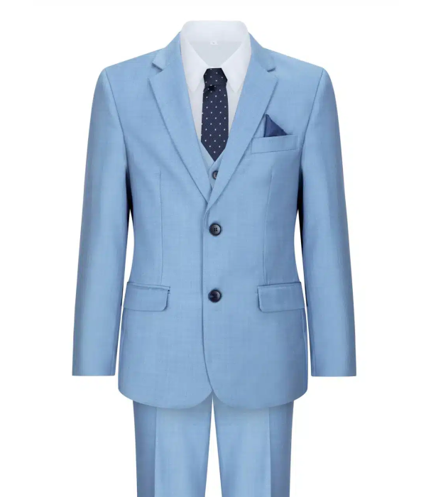 Boys 3 Piece Suit Sky Blue Light Wedding Party Christening Smart Formal