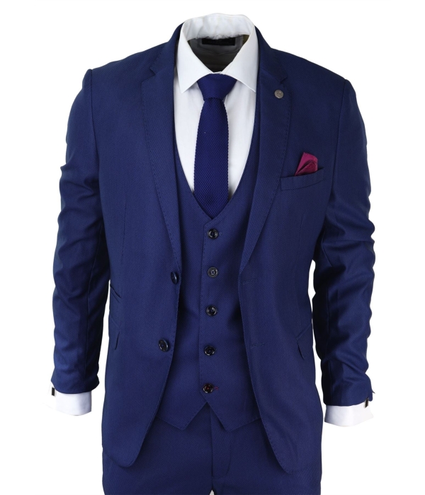 Mens 3 Piece Royal Blue Suit Slim Fit Classic Grooms Marc Darcy Danny Classic Wedding
