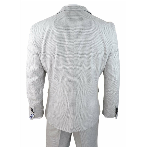 Mens 3 Piece Light Grey Black Check Suit Tailored Fit Retro Vintage Classic Smart