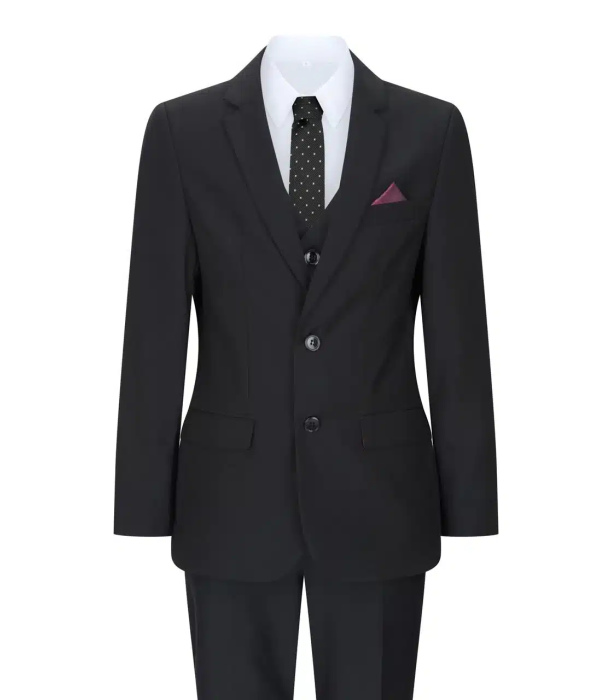 Boys 3 Piece Black Tailored Fit Complete Suit Classic Wedding Mourning Funeral