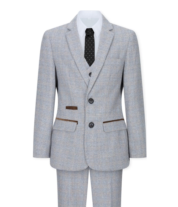 Boys 3 Piece Suit Cream Beige Tweed Check Vintage Retro Tailored Fit 1920s