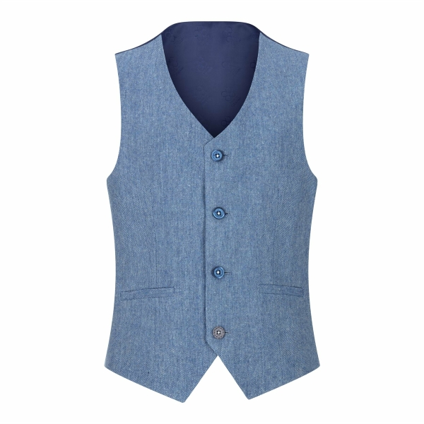 Boys 3 Piece Wool Suit Light Blue Tweed Vintage 1920s Classic 4 Pocket Waistcoat