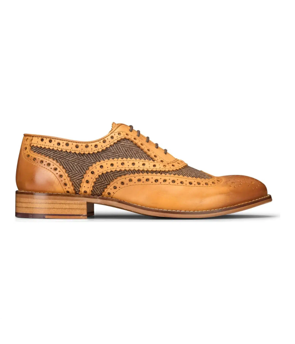 Mens Tan Tweed Olive Leather Gatsby Shoes Vintage Wedding Office Classic