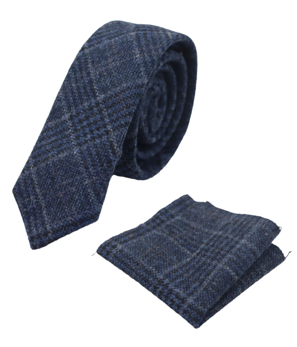 Compare Color Mens Tweed Herringbone Tie Pocket Square Check Classic Blue