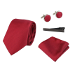 Satin Silk Textured Red Tie Gift Set Pocket Square Cuff Links Tie Matt Satin