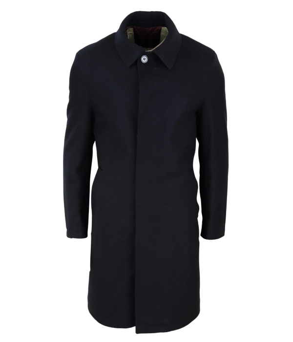 Mens Long Black Wool Overcoat